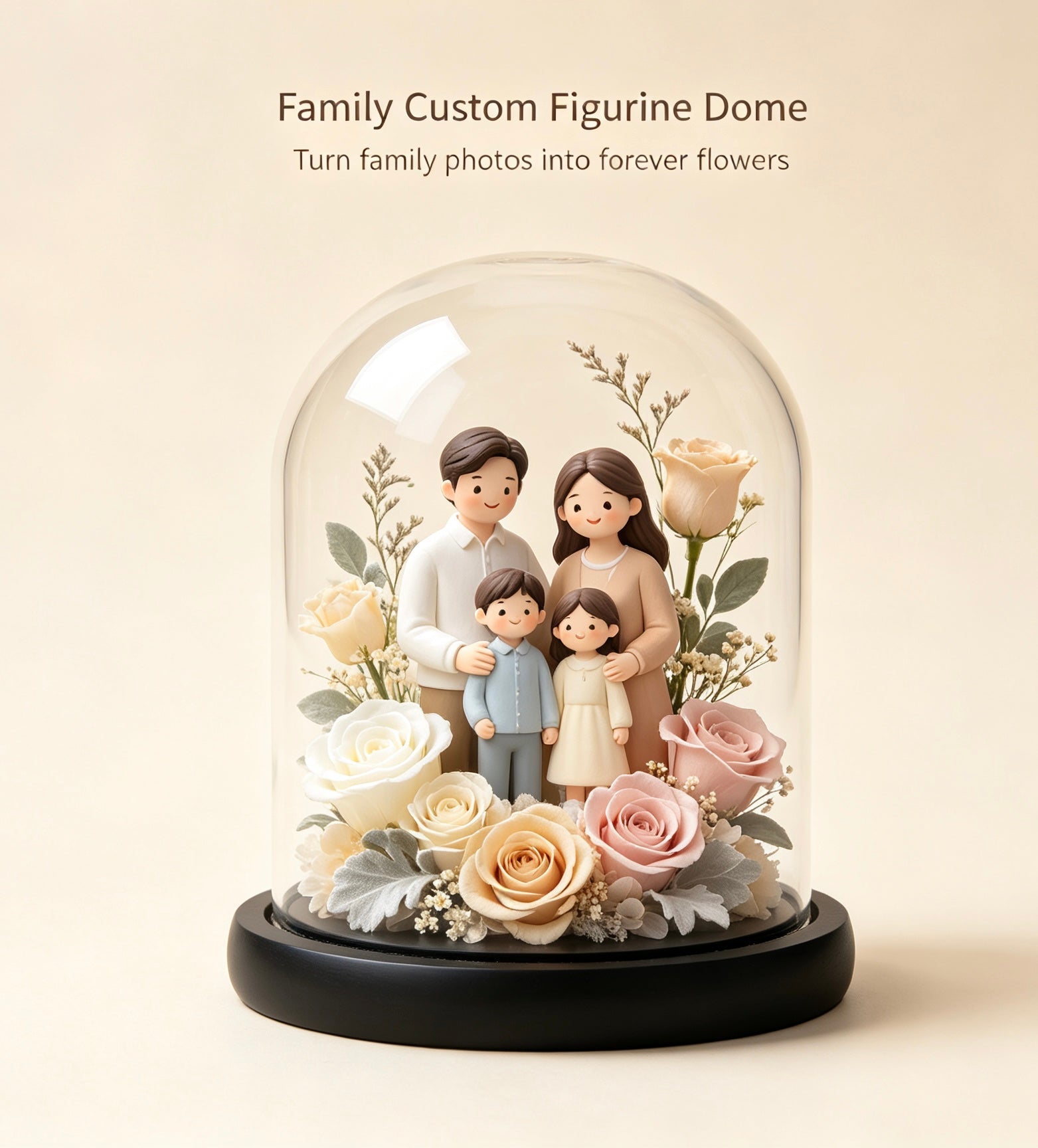 Family Portrait Keepsake Eternal Flower Glass Dome