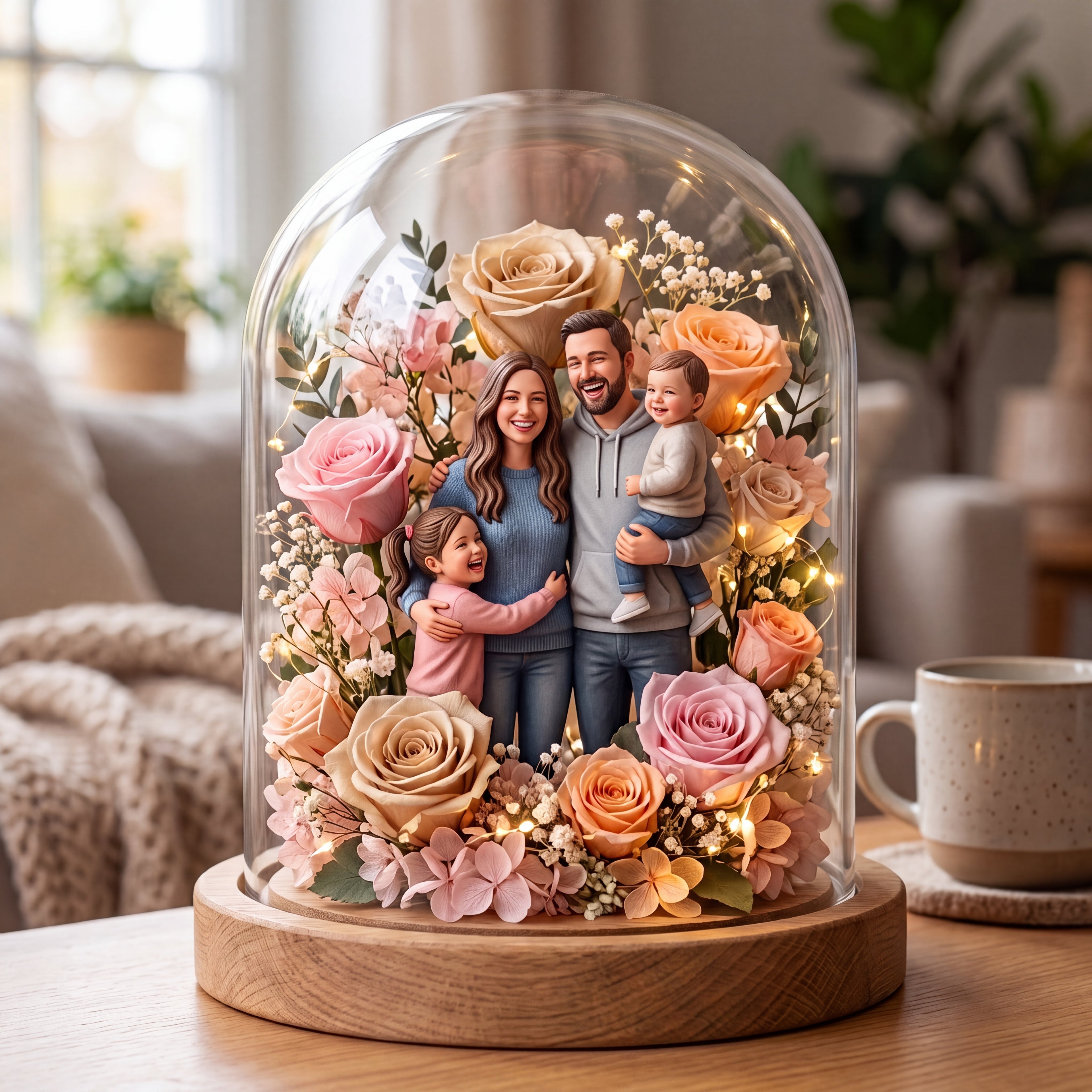 Family Portrait Keepsake Eternal Flower Glass Dome